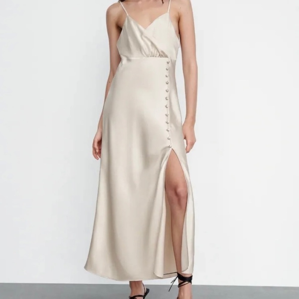 Zara Off White Silk Slip Dress